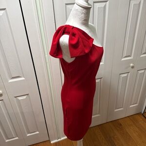 Red One-Shoulder Bow Sheath Dress